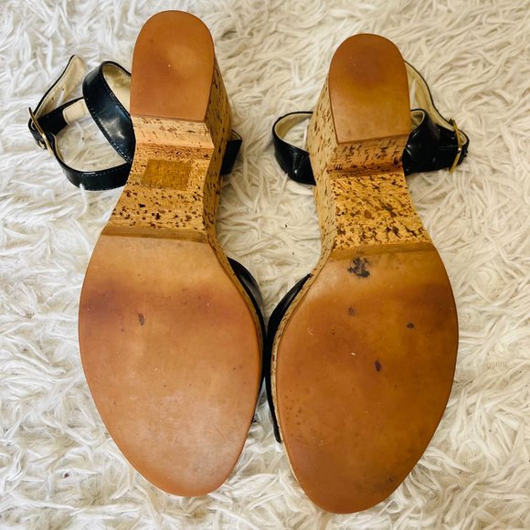 Stella McCartney Black Vegan Patent Leather Cork Platform Sandal Size 37 - Picture 7 of 10